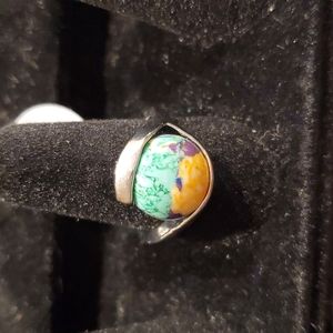 Muti color Stone Orange Green Purple Silver Ring Size 9